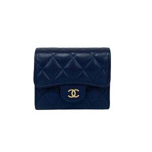 CHANEL Authentic Blue Caviar Leather Wallet